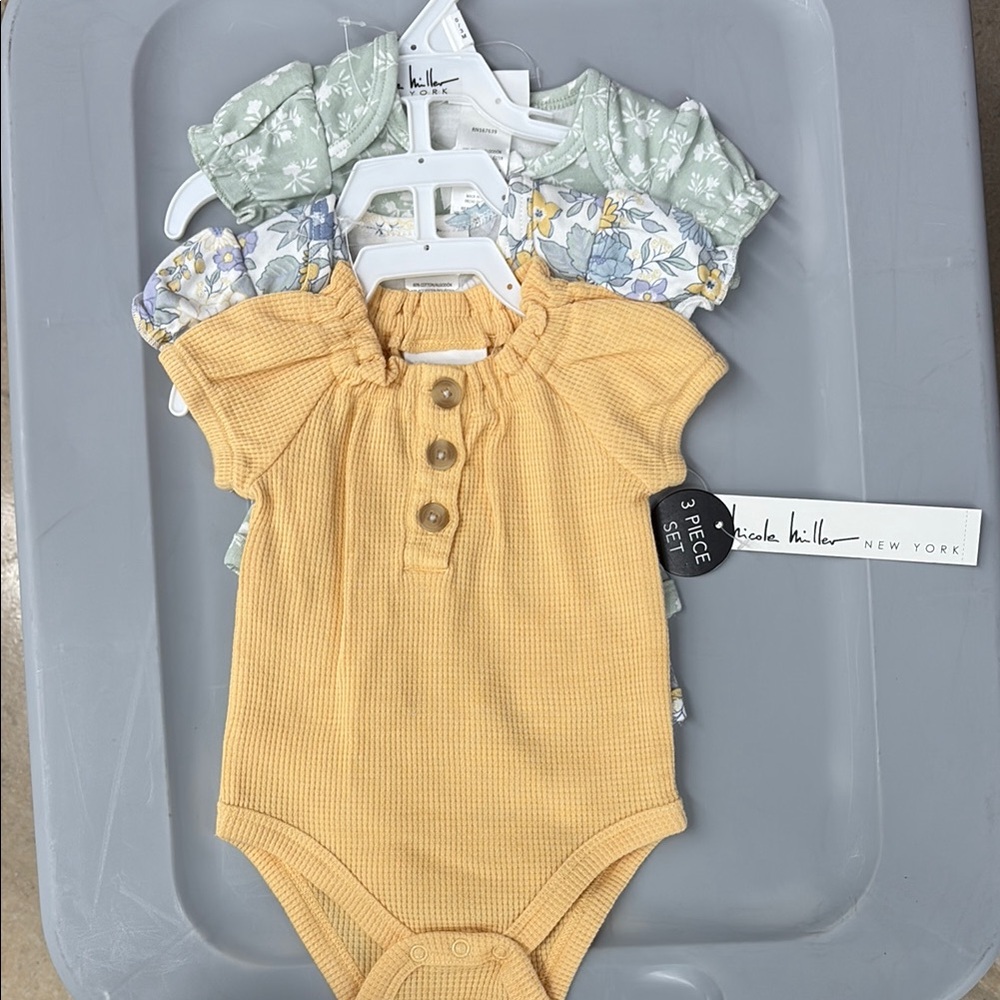 Nicole Miller Yellow and Floral Baby Onesie Set